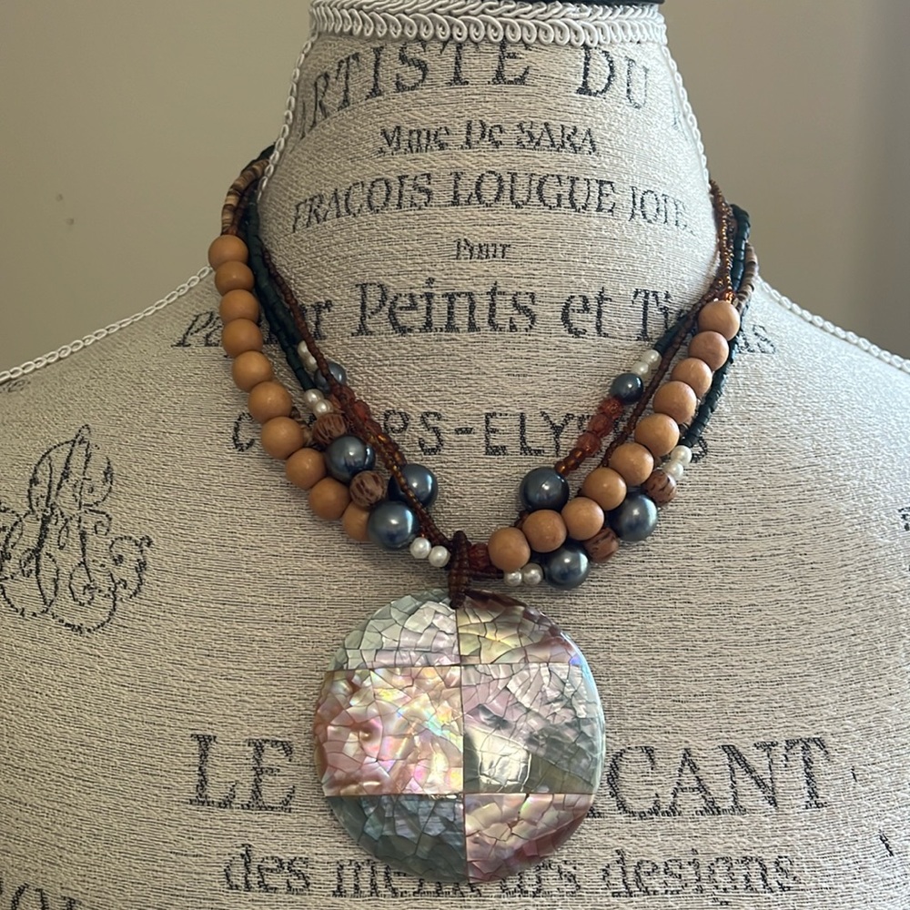 Beaded Statement Necklace | Large Round Pendant